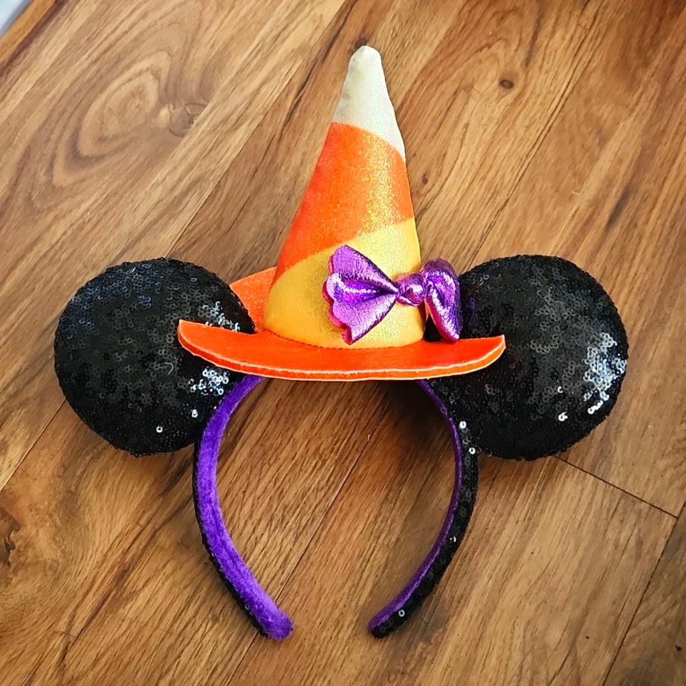Disney Minnie Ears Candy Corn Witch Hat Black Glitter